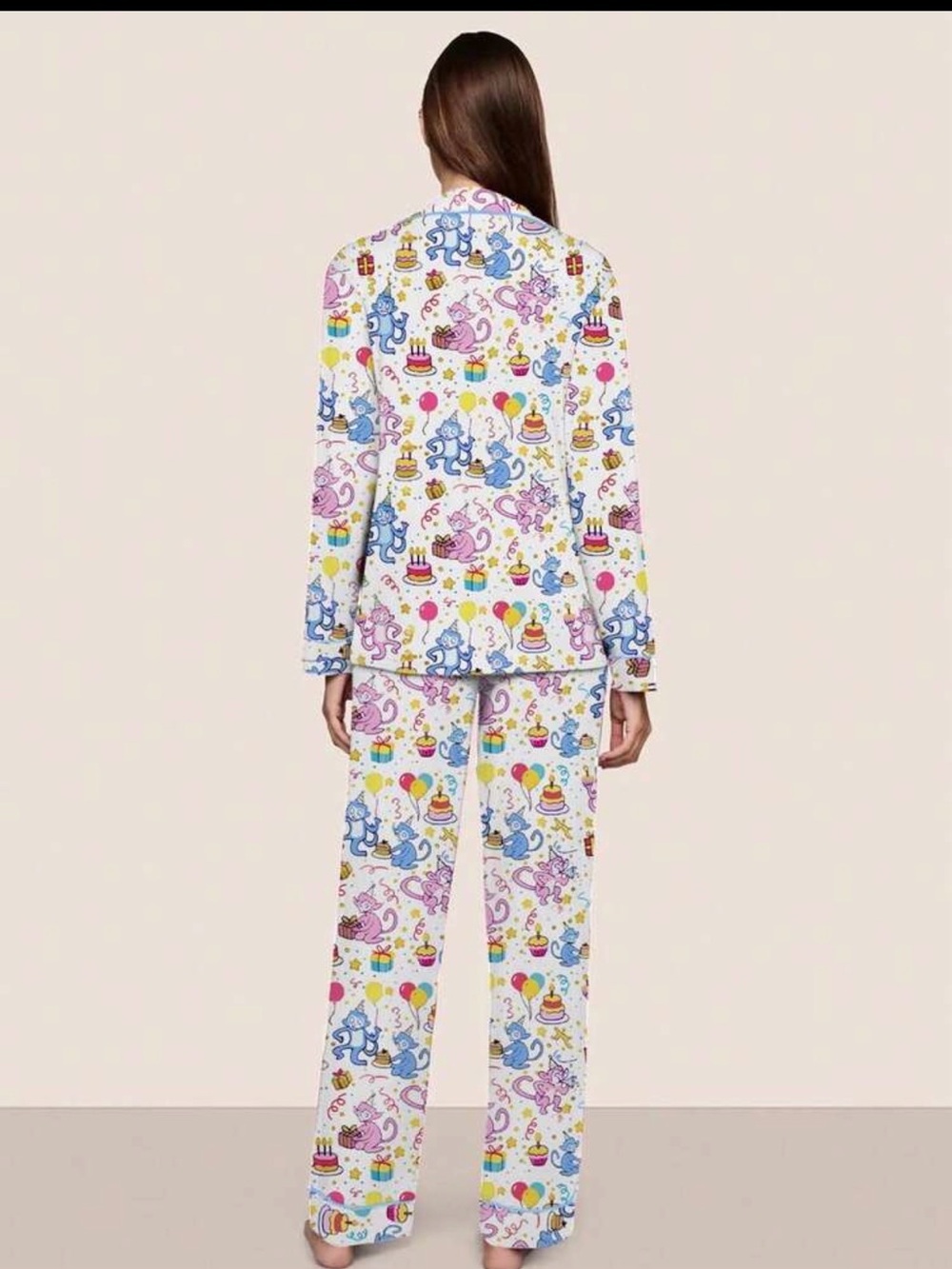 Monkey Birthday Party Print Pajama Set - Multicolor - Picture 2 of 8